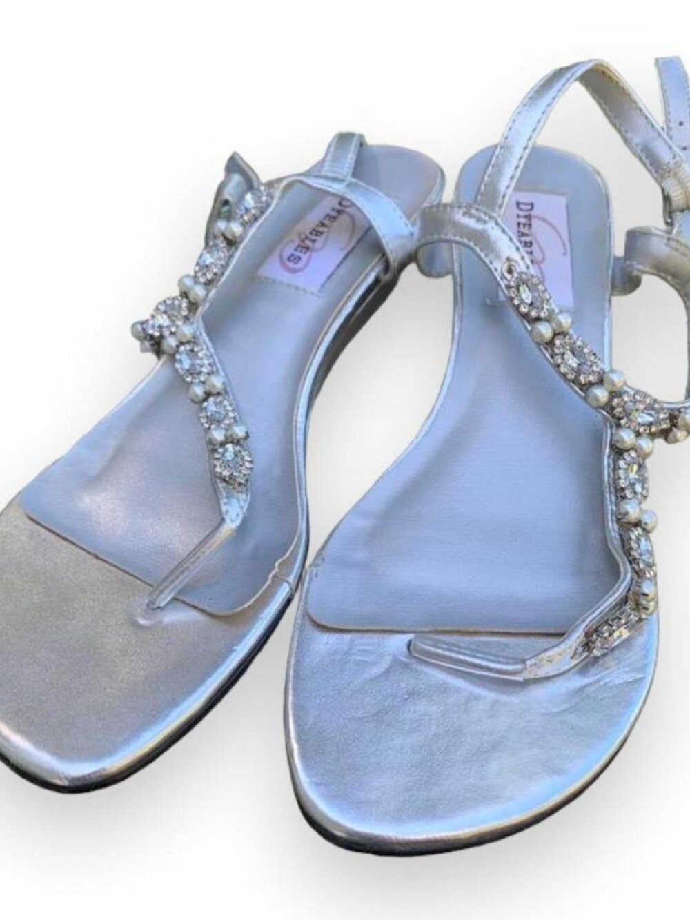 Dyeables Silver rhinestone and pearl embellished heeled sandals Size 6
